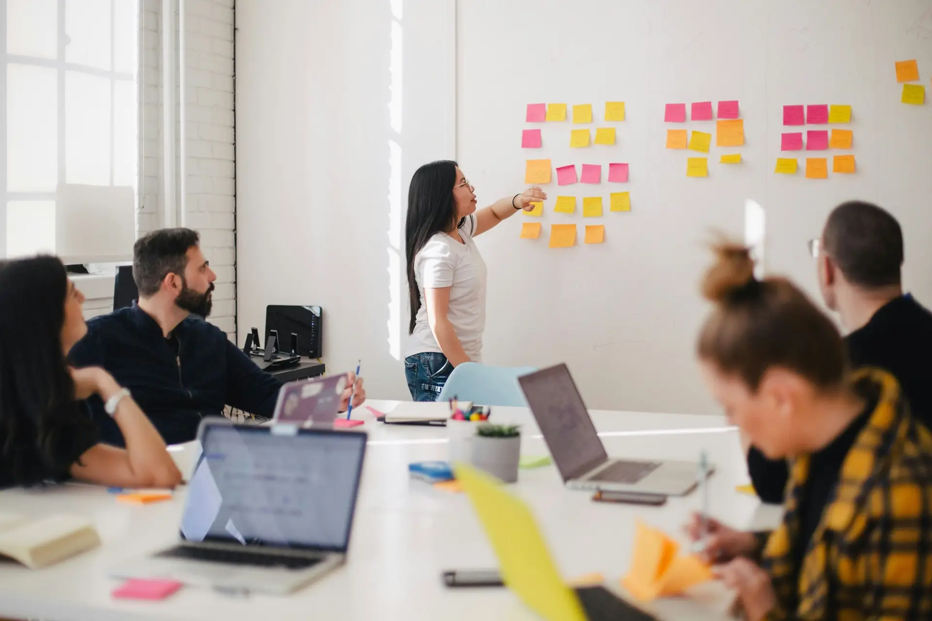 Team with whiteboard and PostIts